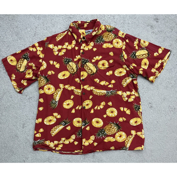 Reyn Spooner Hawaiian Shirt Mens Extra Large Pineapple Resort Wear Aloha Red - Picture 1 of 8